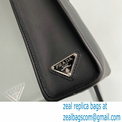 Prada embossed triangle logo Leather handbag 1BA333 Black 2022 - Click Image to Close