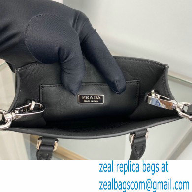 Prada embossed triangle logo Leather handbag 1BA333 Black 2022 - Click Image to Close