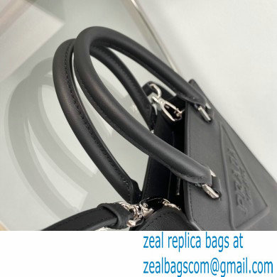 Prada embossed triangle logo Leather handbag 1BA333 Black 2022 - Click Image to Close