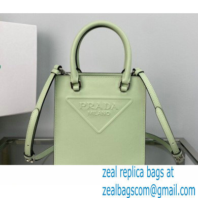 Prada embossed triangle logo Leather handbag 1BA333 Light Green 2022 - Click Image to Close
