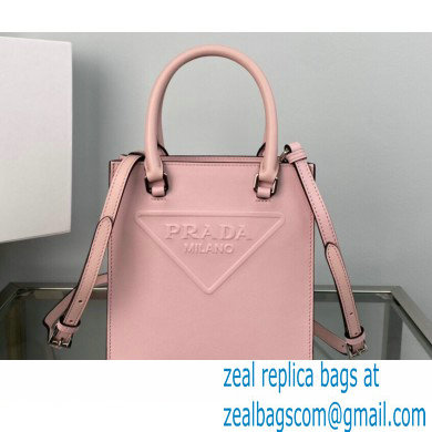 Prada embossed triangle logo Leather handbag 1BA333 Pink 2022 - Click Image to Close