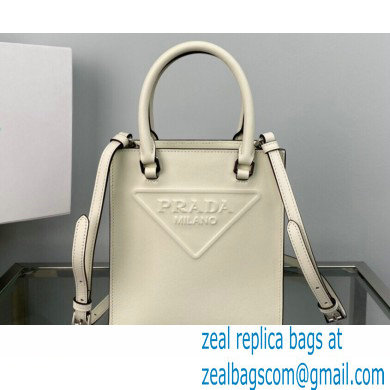 Prada embossed triangle logo Leather handbag 1BA333 White 2022