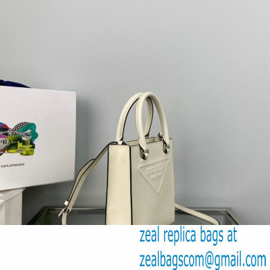 Prada embossed triangle logo Leather handbag 1BA333 White 2022 - Click Image to Close