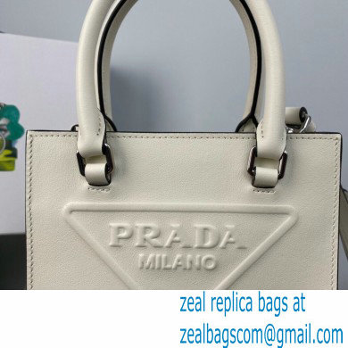 Prada embossed triangle logo Leather handbag 1BA333 White 2022 - Click Image to Close