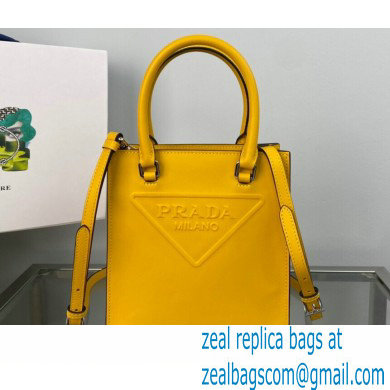 Prada embossed triangle logo Leather handbag 1BA333 Yellow 2022