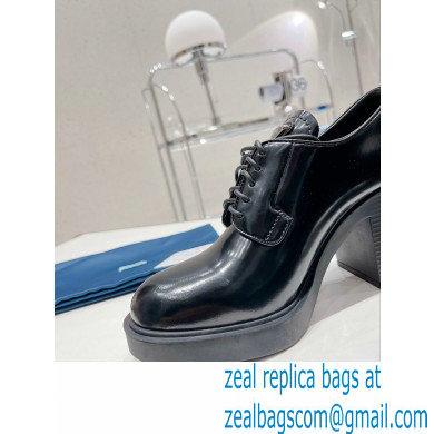 Prada high-heeled brushed leather lace-ups loafers Black 2022