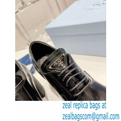 Prada high-heeled brushed leather lace-ups loafers Black 2022