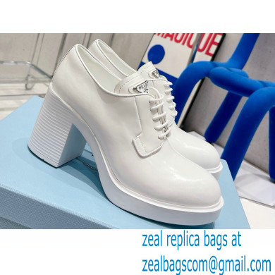 Prada high-heeled brushed leather lace-ups loafers White 2022