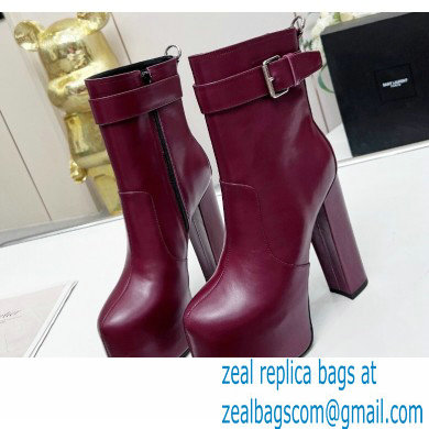 Saint Laurent Heel 14.5cm Platform 4.5cm Cherry Buckle Booties Smooth Leather Burgundy 2022