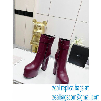 Saint Laurent Heel 14.5cm Platform 4.5cm Cherry Buckle Booties Smooth Leather Burgundy 2022