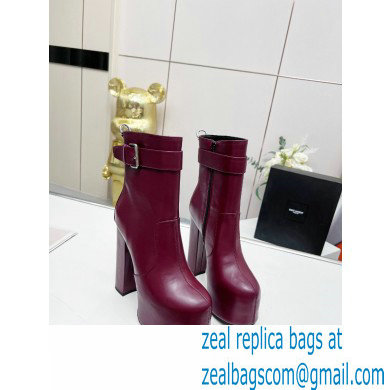 Saint Laurent Heel 14.5cm Platform 4.5cm Cherry Buckle Booties Smooth Leather Burgundy 2022