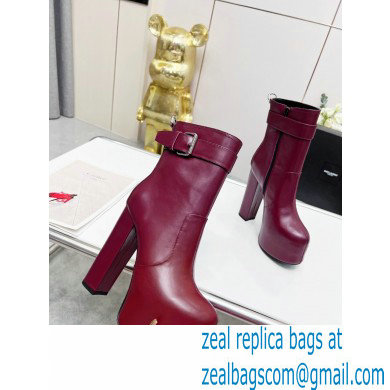 Saint Laurent Heel 14.5cm Platform 4.5cm Cherry Buckle Booties Smooth Leather Burgundy 2022