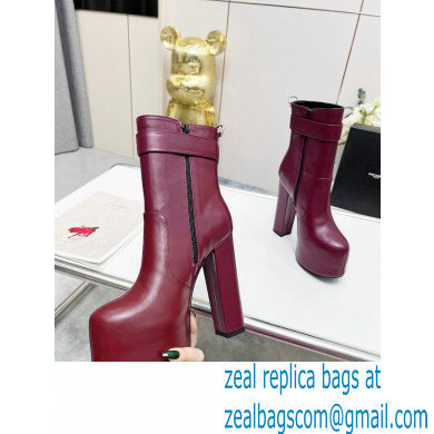 Saint Laurent Heel 14.5cm Platform 4.5cm Cherry Buckle Booties Smooth Leather Burgundy 2022