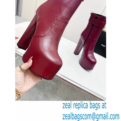 Saint Laurent Heel 14.5cm Platform 4.5cm Cherry Buckle Booties Smooth Leather Burgundy 2022