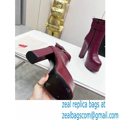 Saint Laurent Heel 14.5cm Platform 4.5cm Cherry Buckle Booties Smooth Leather Burgundy 2022