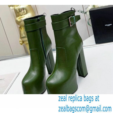 Saint Laurent Heel 14.5cm Platform 4.5cm Cherry Buckle Booties Smooth Leather Green 2022