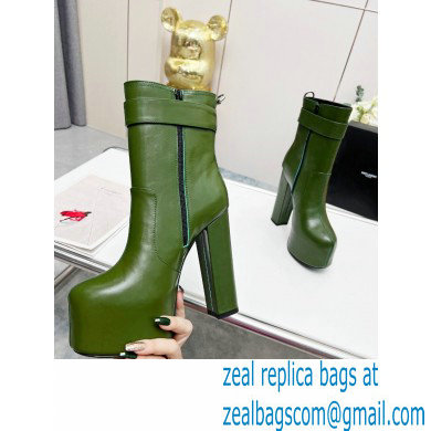 Saint Laurent Heel 14.5cm Platform 4.5cm Cherry Buckle Booties Smooth Leather Green 2022