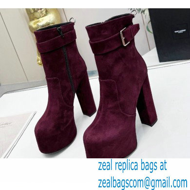 Saint Laurent Heel 14.5cm Platform 4.5cm Cherry Buckle Booties Suede Burgundy 2022