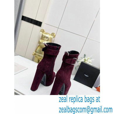 Saint Laurent Heel 14.5cm Platform 4.5cm Cherry Buckle Booties Suede Burgundy 2022