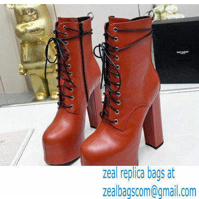 Saint Laurent Heel 14.5cm Platform 4.5cm Cherry Lace-up Booties Smooth Leather Brown 2022