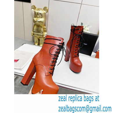 Saint Laurent Heel 14.5cm Platform 4.5cm Cherry Lace-up Booties Smooth Leather Brown 2022