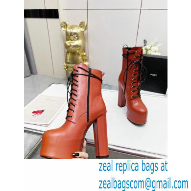 Saint Laurent Heel 14.5cm Platform 4.5cm Cherry Lace-up Booties Smooth Leather Brown 2022