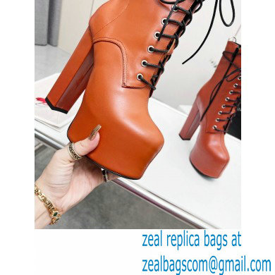 Saint Laurent Heel 14.5cm Platform 4.5cm Cherry Lace-up Booties Smooth Leather Brown 2022