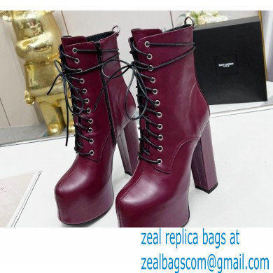 Saint Laurent Heel 14.5cm Platform 4.5cm Cherry Lace-up Booties Smooth Leather Burgundy 2022