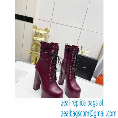 Saint Laurent Heel 14.5cm Platform 4.5cm Cherry Lace-up Booties Smooth Leather Burgundy 2022