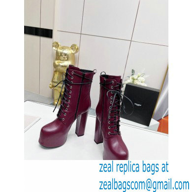 Saint Laurent Heel 14.5cm Platform 4.5cm Cherry Lace-up Booties Smooth Leather Burgundy 2022