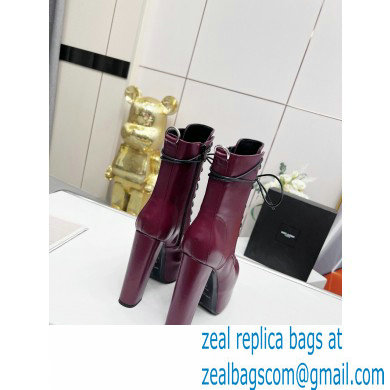 Saint Laurent Heel 14.5cm Platform 4.5cm Cherry Lace-up Booties Smooth Leather Burgundy 2022