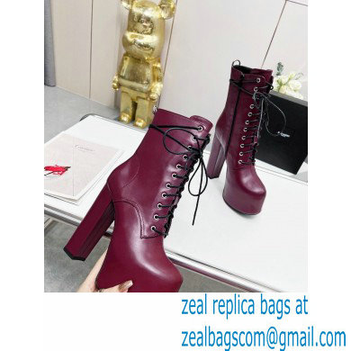 Saint Laurent Heel 14.5cm Platform 4.5cm Cherry Lace-up Booties Smooth Leather Burgundy 2022