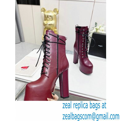 Saint Laurent Heel 14.5cm Platform 4.5cm Cherry Lace-up Booties Smooth Leather Burgundy 2022