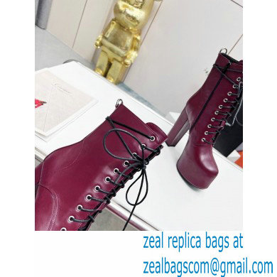 Saint Laurent Heel 14.5cm Platform 4.5cm Cherry Lace-up Booties Smooth Leather Burgundy 2022