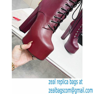 Saint Laurent Heel 14.5cm Platform 4.5cm Cherry Lace-up Booties Smooth Leather Burgundy 2022