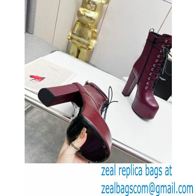 Saint Laurent Heel 14.5cm Platform 4.5cm Cherry Lace-up Booties Smooth Leather Burgundy 2022