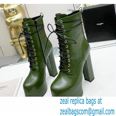 Saint Laurent Heel 14.5cm Platform 4.5cm Cherry Lace-up Booties Smooth Leather Green 2022