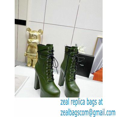 Saint Laurent Heel 14.5cm Platform 4.5cm Cherry Lace-up Booties Smooth Leather Green 2022