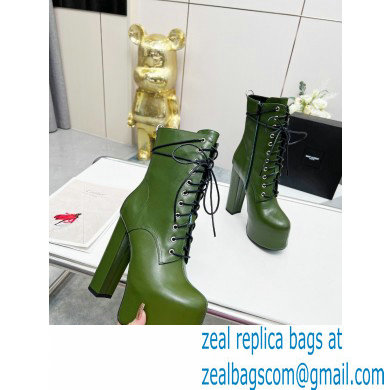 Saint Laurent Heel 14.5cm Platform 4.5cm Cherry Lace-up Booties Smooth Leather Green 2022