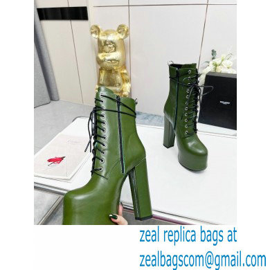 Saint Laurent Heel 14.5cm Platform 4.5cm Cherry Lace-up Booties Smooth Leather Green 2022