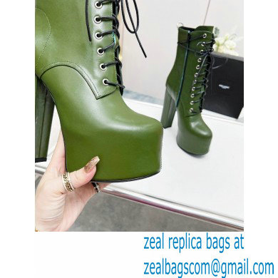 Saint Laurent Heel 14.5cm Platform 4.5cm Cherry Lace-up Booties Smooth Leather Green 2022