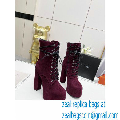 Saint Laurent Heel 14.5cm Platform 4.5cm Cherry Lace-up Booties Suede Burgundy 2022