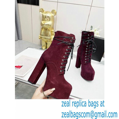 Saint Laurent Heel 14.5cm Platform 4.5cm Cherry Lace-up Booties Suede Burgundy 2022