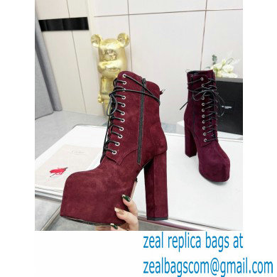 Saint Laurent Heel 14.5cm Platform 4.5cm Cherry Lace-up Booties Suede Burgundy 2022