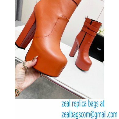 Saint Laurent Heel 14.5cm Platform 4.5cm Mina Buckle Booties Smooth Leather Brown 2022