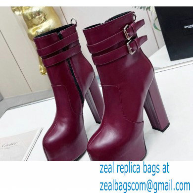 Saint Laurent Heel 14.5cm Platform 4.5cm Mina Buckle Booties Smooth Leather Burgundy 2022