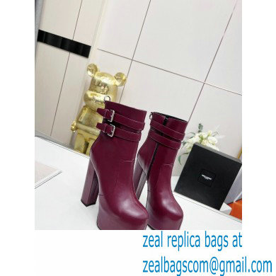 Saint Laurent Heel 14.5cm Platform 4.5cm Mina Buckle Booties Smooth Leather Burgundy 2022