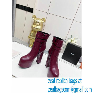 Saint Laurent Heel 14.5cm Platform 4.5cm Mina Buckle Booties Smooth Leather Burgundy 2022