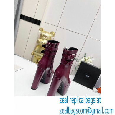 Saint Laurent Heel 14.5cm Platform 4.5cm Mina Buckle Booties Smooth Leather Burgundy 2022