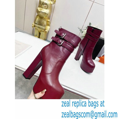 Saint Laurent Heel 14.5cm Platform 4.5cm Mina Buckle Booties Smooth Leather Burgundy 2022